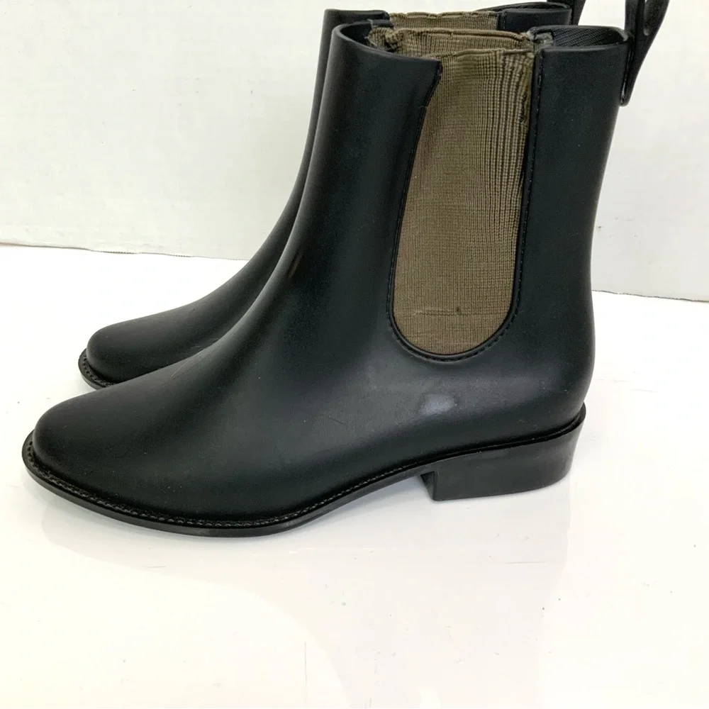 Melissa Sz 6 Black Olive Green Rain Boots Chelsea Rubber Ankle Boots